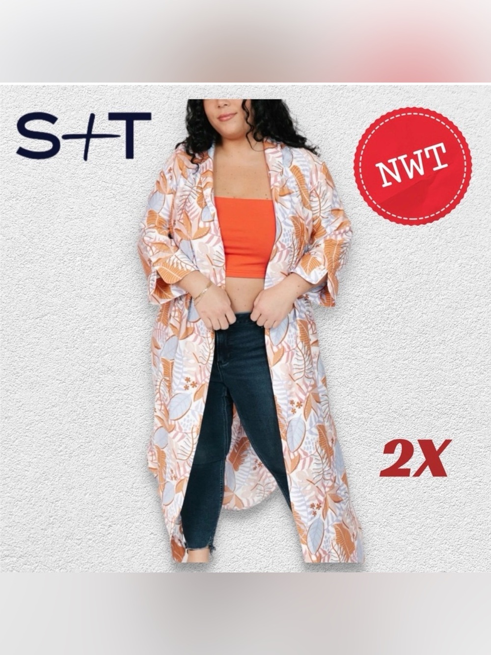 ⬇️🇨🇦🆕NWT SMASH +TESS |2X| 
Beach vibes Tropical print out of office duster*